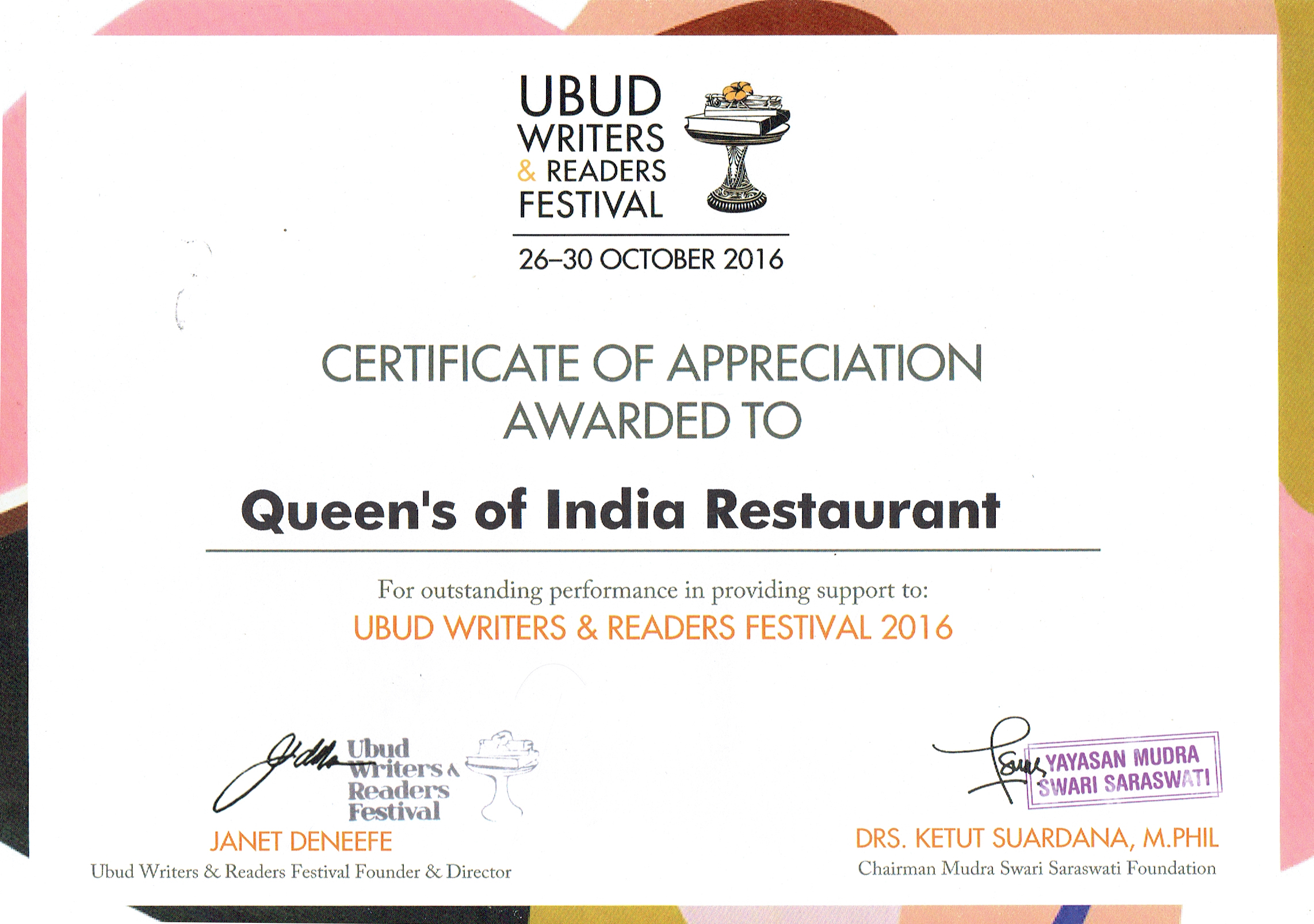 Certificate of Appriciation Awarded to Queens of India